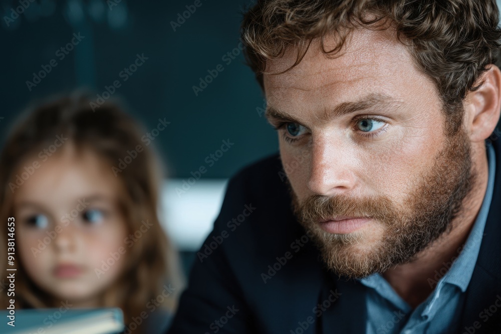 Naklejka premium serious man and young girl looking at camera