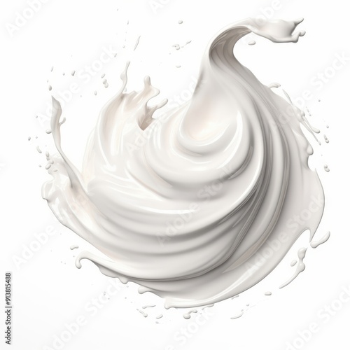 Whipped cream served from above, splash, isolated on a white background