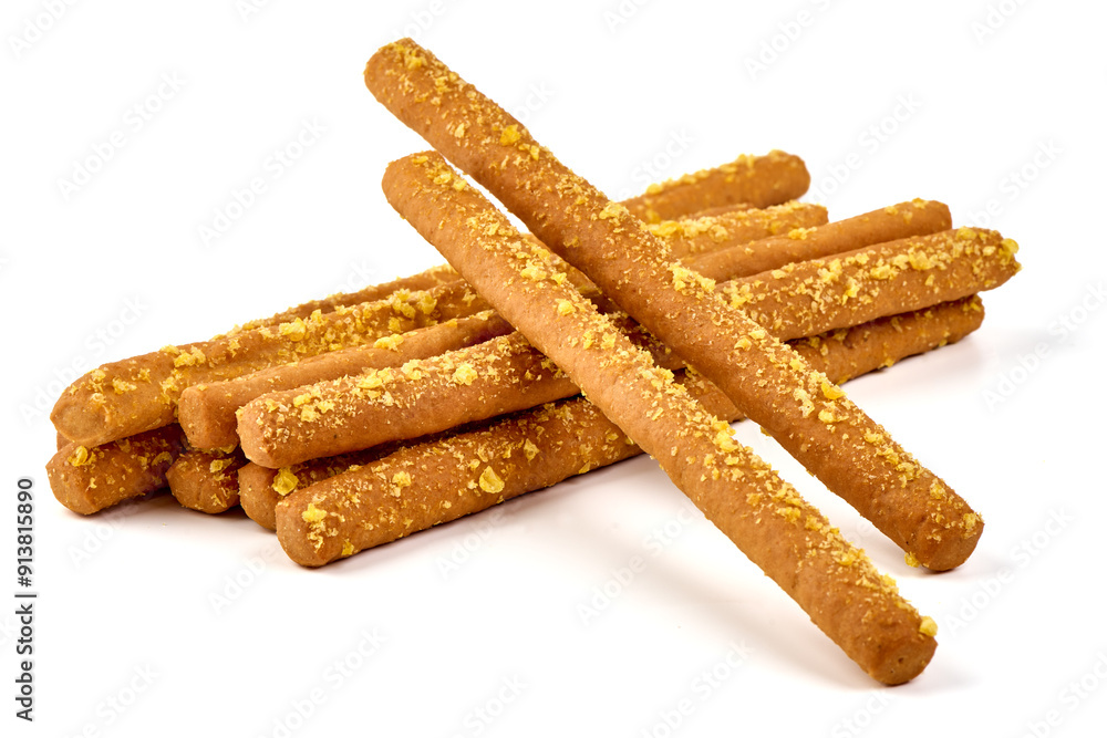 Crunchy bread sticks, cheese sticks, isolated on white background. High resolution image. Crunchy bread sticks, cheese sticks, isolated on white background. High resolution image.