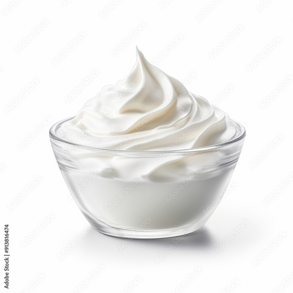 Whipped cream in a transparent bowl isolated on a white background Whipped cream in a transparent bowl isolated on a white background