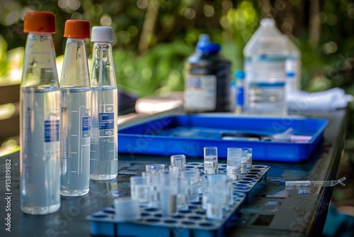 Water Quality Testing Kit on Table for Environmental Monitoring and Analysis photo