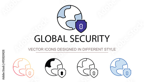 Global Security icon design with white background stock illustration