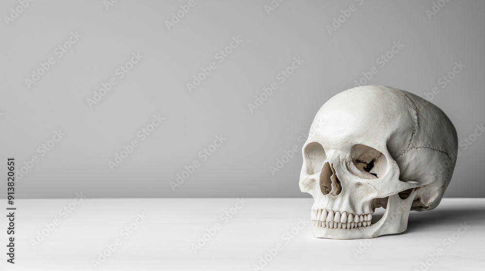 A white skull is on a table A white skull is on a table
