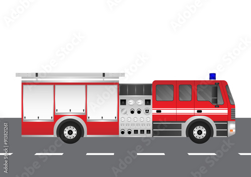 Fire Engine or Fire Truck Driving on the Road. Vector Illustration.