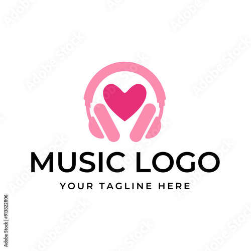 Headphones music audio entertainment logo design template vector.