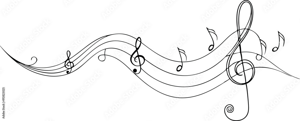 Musical Notes and Lines on White Background Musical Notes and Lines on White Background