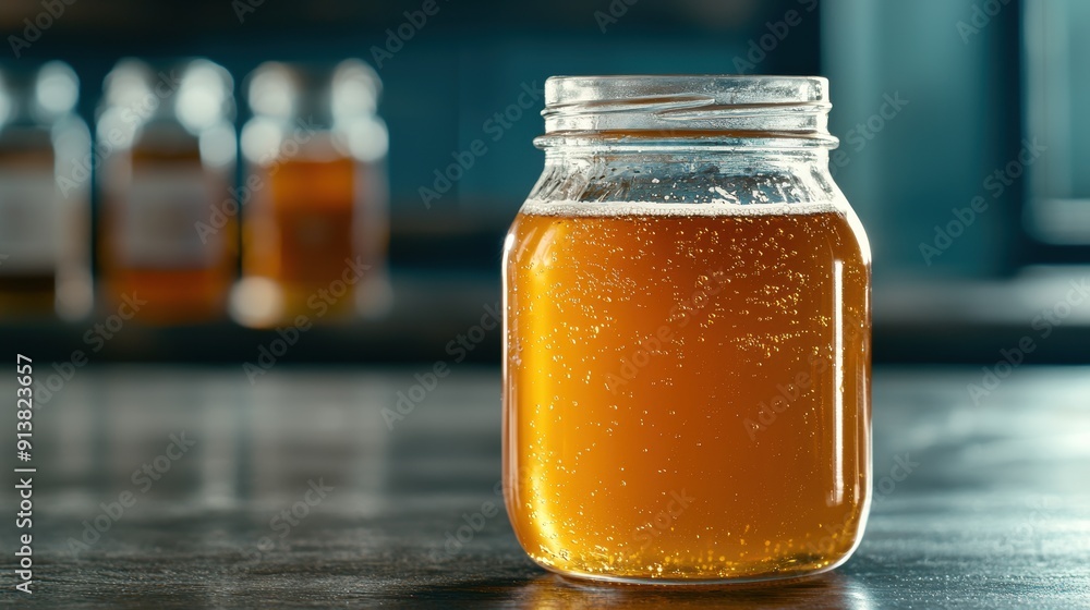 Freshly brewed kombucha tea in a glass jar Freshly brewed kombucha tea in a glass jar