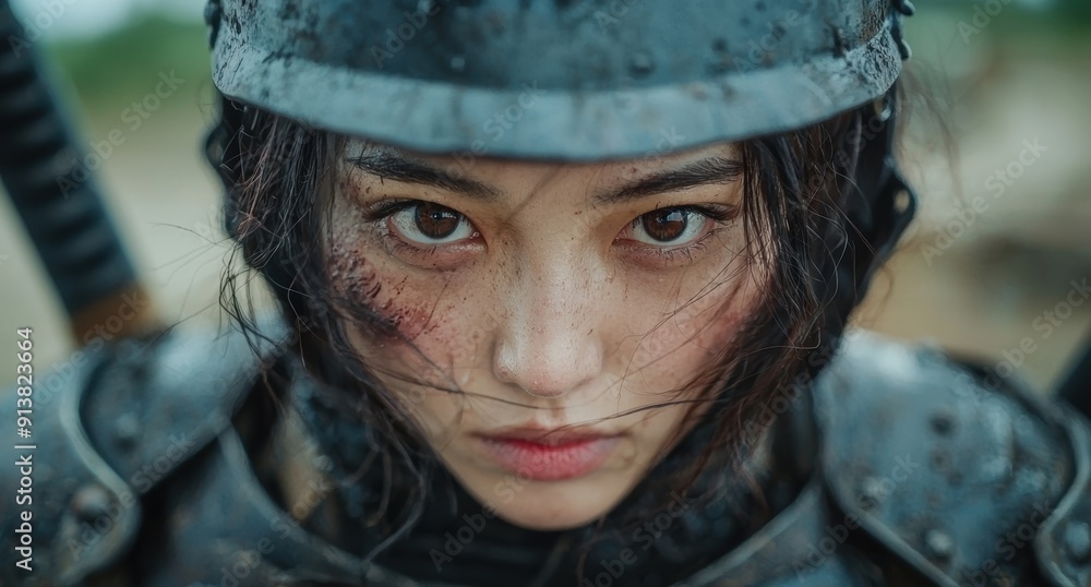 Determined soldier with intense gaze Determined soldier with intense gaze