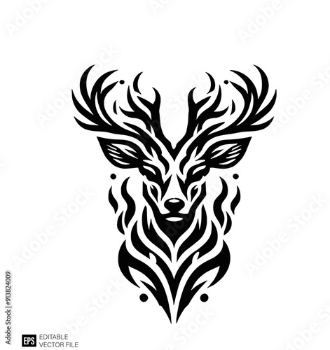 Deer tribal tattoo graphic design ideas template