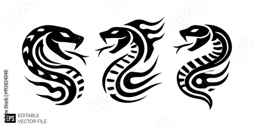 Set of snake head tribal tattoo graphic design vector templates