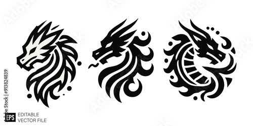 Dragon head tribal tattoo graphic design templates