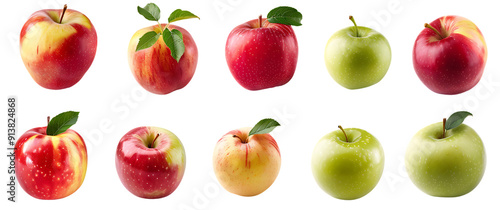 Red and Green Apples with Transparent Background, Isolated on Black, Fresh Fruits for Healthy Snacks