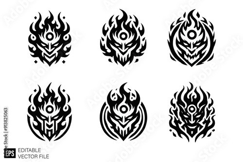 Set of monster omen tribal tattoo
