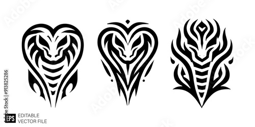 Set of snake head tribal tattoo graphic design vector templates