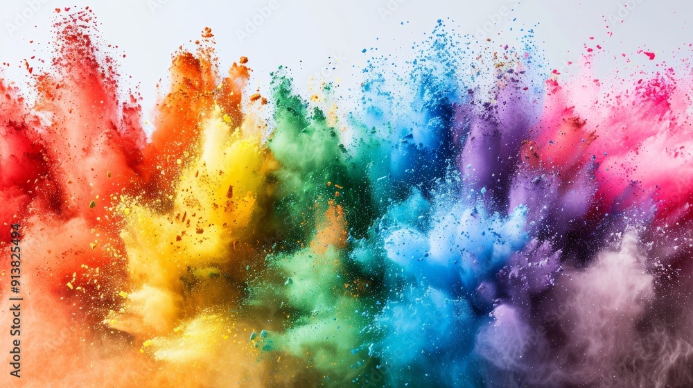 Dynamic Display of Colorful Powder Explosions in Bright Hues at Outdoor Festival Dynamic Display of Colorful Powder Explosions in Bright Hues at Outdoor Festival