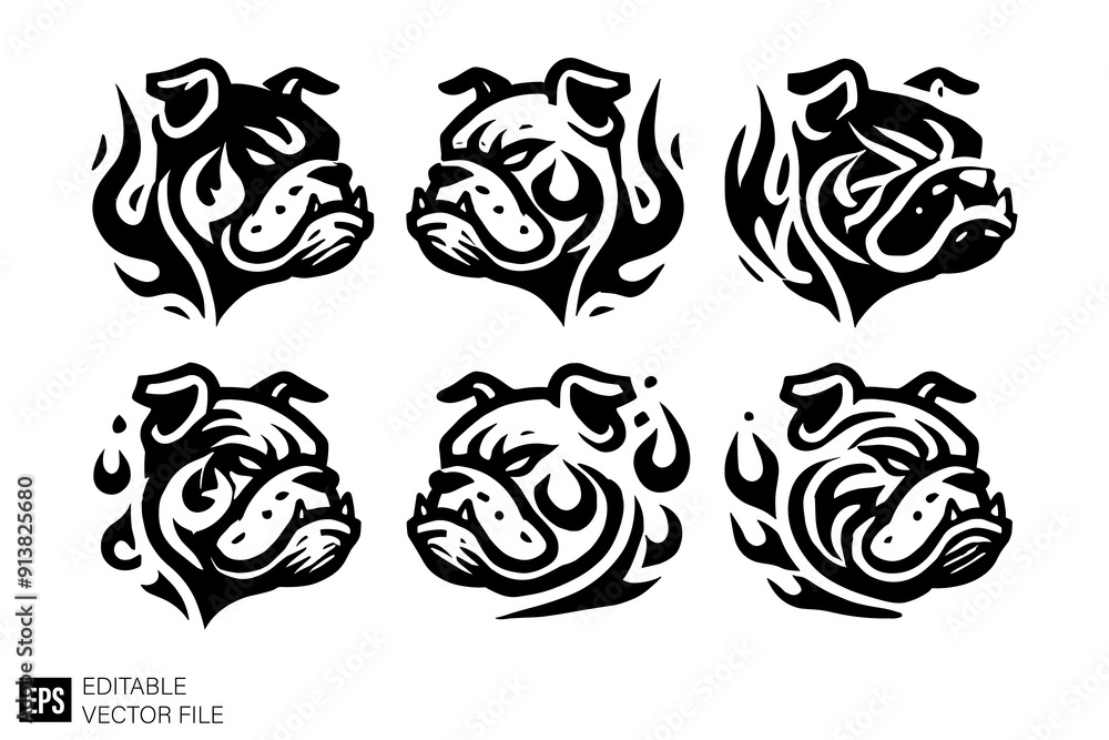Set of tribal bulldog head tattoo graphic design ideas Set of tribal bulldog head tattoo graphic design ideas