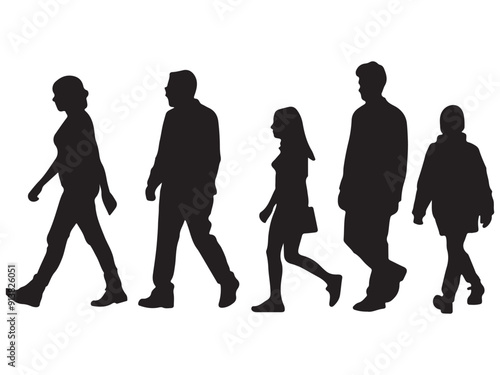 Small Group of Walking People Silhouettes