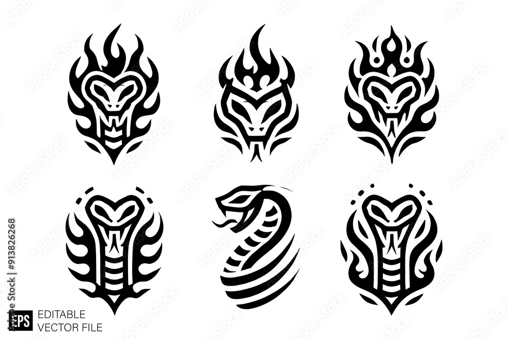 Fototapeta premium Snake head tribal tattoo graphic design ideas templates