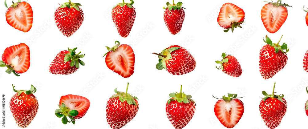 Red Ripe Strawberries on a Transparent Background, Perfect for Design Projects Red Ripe Strawberries on a Transparent Background, Perfect for Design Projects