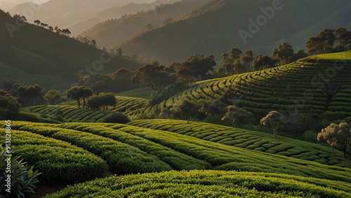 tea garden in the morning photo