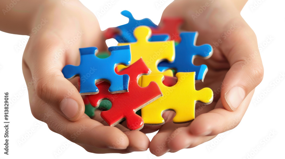 Puzzles in hand on transparent background Puzzles in hand on transparent background