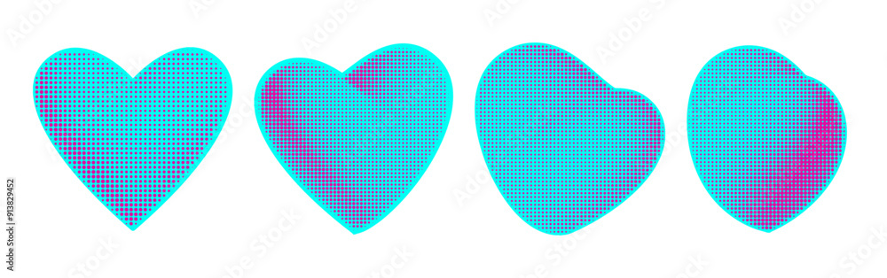 3d hearts icon set with halftone effect. Trendy retro vector art 3d hearts icon set with halftone effect. Trendy retro vector art