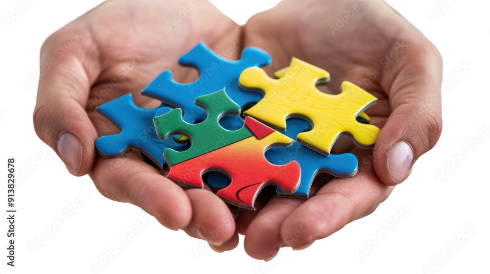 Puzzles in hand on transparent background Puzzles in hand on transparent background