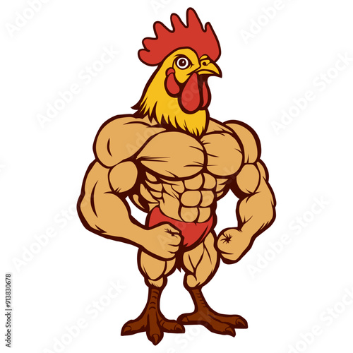 Muscled Rooster Flexing Strong Abs and Arms