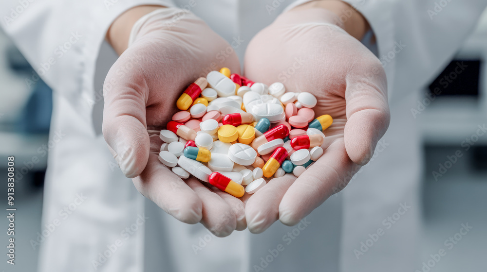 Pharmaceutical Industry Hand Holding Colorful Capsules in a Pharmacy Setting. This image captures the essence of the pharmaceutical industry with a hand holding capsules, symbolizing production. Pharmaceutical Industry Hand Holding Colorful Capsules in a Pharmacy Setting. This image captures the essence of the pharmaceutical industry with a hand holding capsules, symbolizing production.