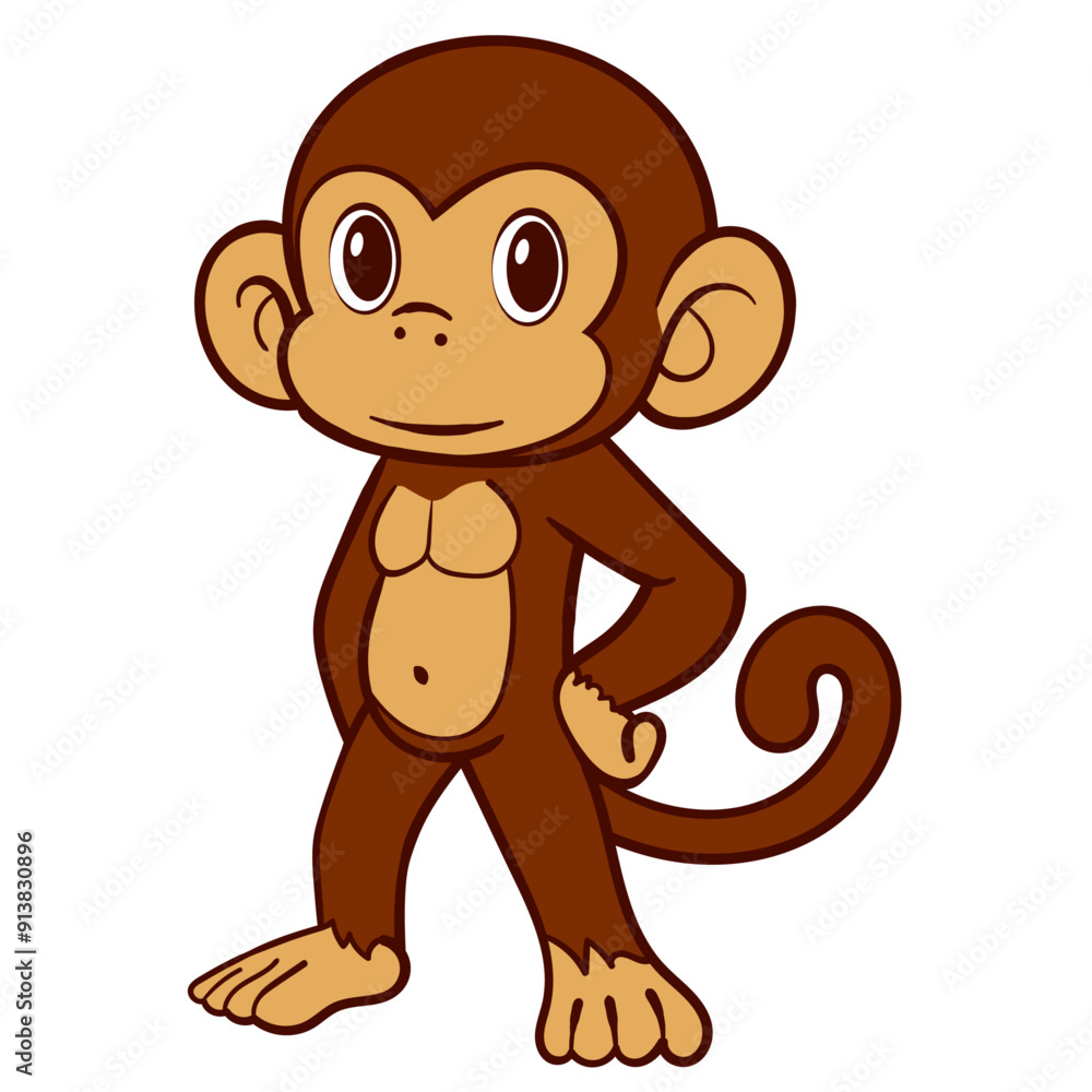 Confident Cartoon Monkey Standing with Hands on Hips Illustration Confident Cartoon Monkey Standing with Hands on Hips Illustration