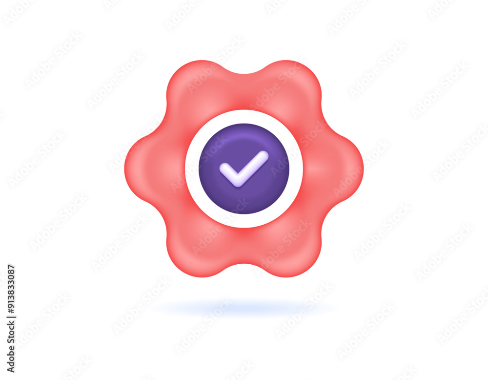 Fototapeta premium concept of setup complete, system secure, system successfully updated, or setting. illustration of a gear with a check mark. symbol or icon. minimalist 3d style design. graphic element