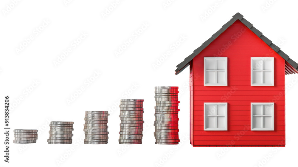 Money and a model of a detached house on transparent background Money and a model of a detached house on transparent background