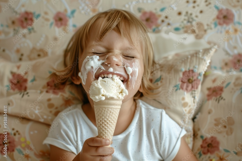 Kid enjoys the creamy goodness of ice cream. Sweetness her eyes displays genuine beauty. Delicate features and vibrant expressions highlight beauty of life's simple and Kid enjoys the creamy goodness of ice cream. Sweetness her eyes displays genuine beauty. Delicate features and vibrant expressions highlight beauty of life's simple and