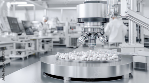 Pharmaceutical Industry Hand Holding Colorful Capsules in a Pharmacy Setting. This image captures the essence of the pharmaceutical industry with a hand holding capsules, symbolizing production.