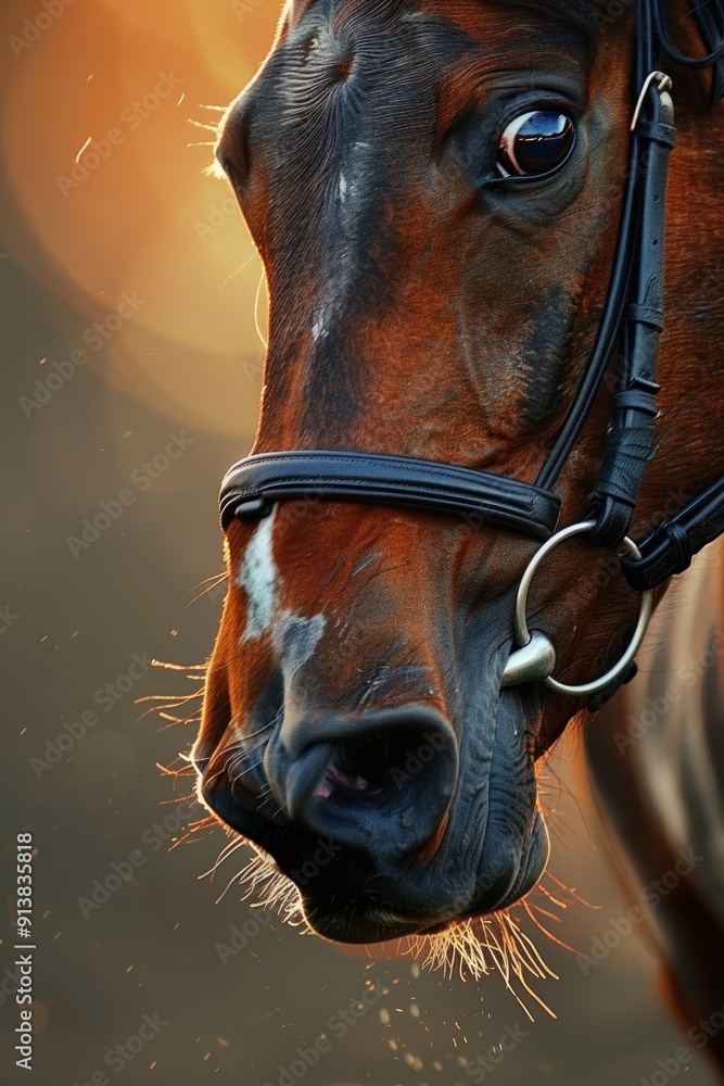 Fototapeta premium Intense Close-Up of a Racehorse's Eyes and Nostrils Charging Down the Track in Dynamic Motion