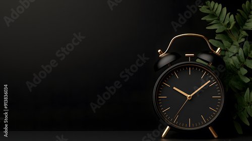 Wallpaper Mural A vintage alarm clock with golden bells, displaying the time. The clock face features black  A classic timepiece. Torontodigital.ca