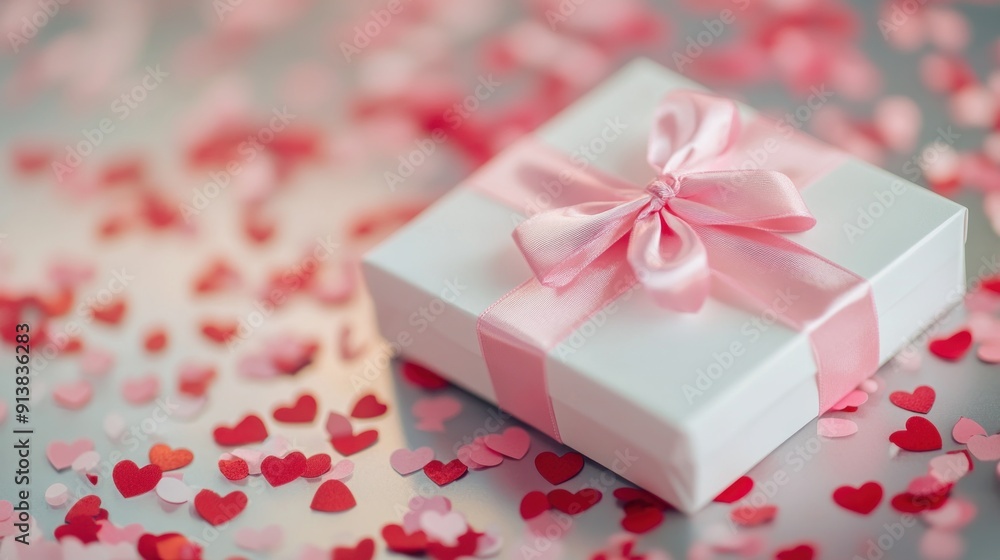 Gift Box Surrounded by Hearts for Valentine's Day Gift Box Surrounded by Hearts for Valentine's Day