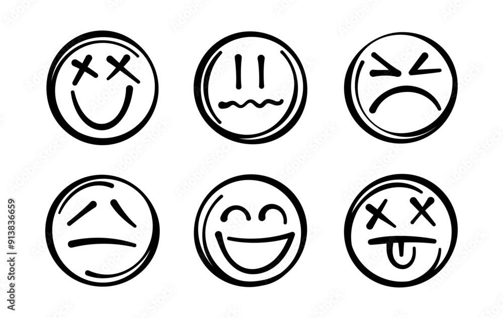 Set of hand drawn emojis. Vector emoticon design elements for banners, flyer, cards, poster, collages, ads and web. Set of hand drawn emojis. Vector emoticon design elements for banners, flyer, cards, poster, collages, ads and web.