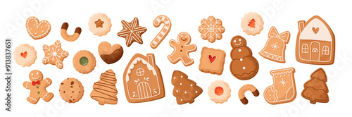 Gingerbread cookie decorated with icing set. Festive and sweet treat for Christmas and winter. Cozy tradition of homemade baking.
