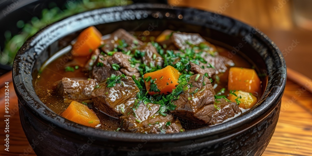 Close-up of a Savory Beef Stew with Carrots Close-up of a Savory Beef Stew with Carrots