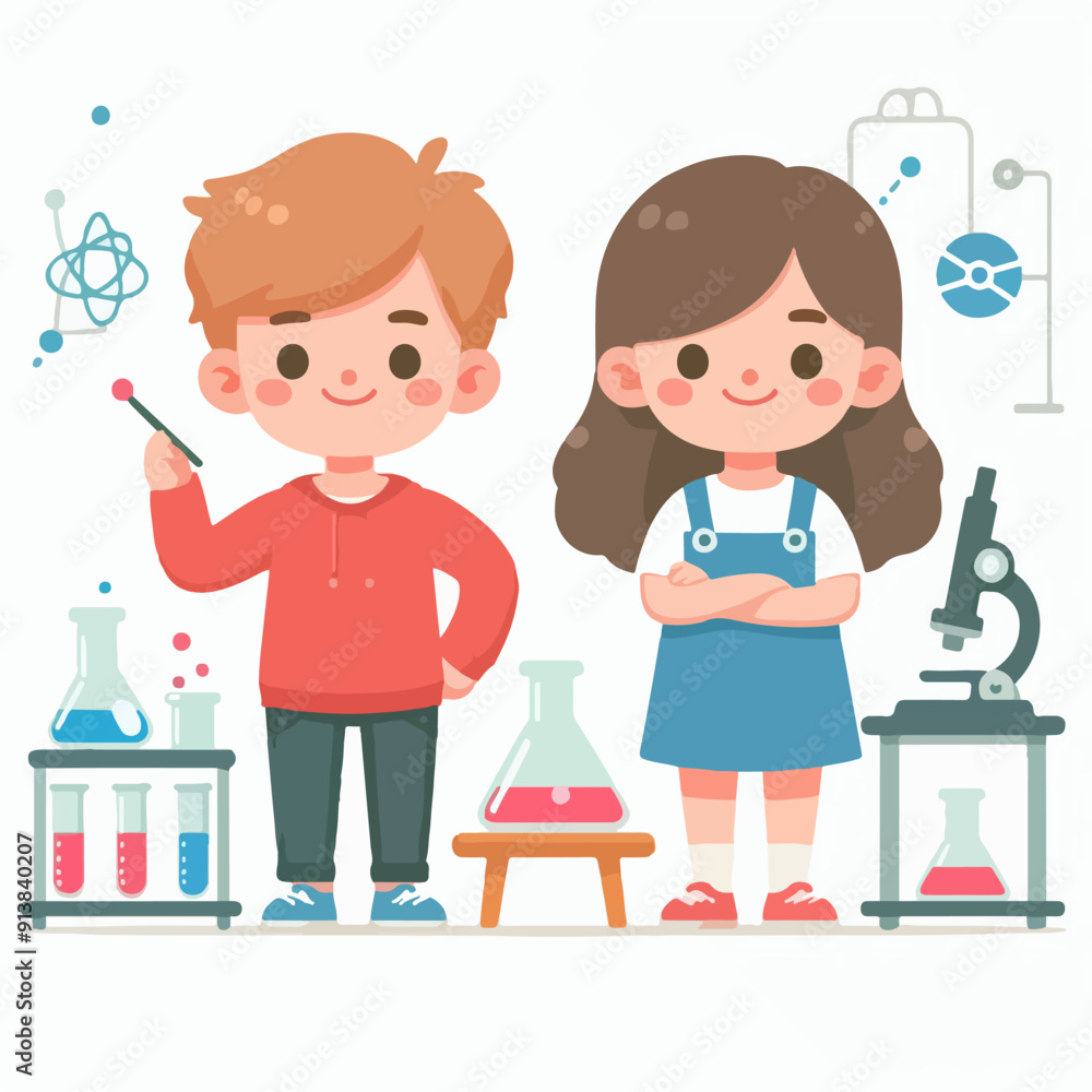 Little scientist wearing coat and doing research in lab Little scientist wearing coat and doing research in lab