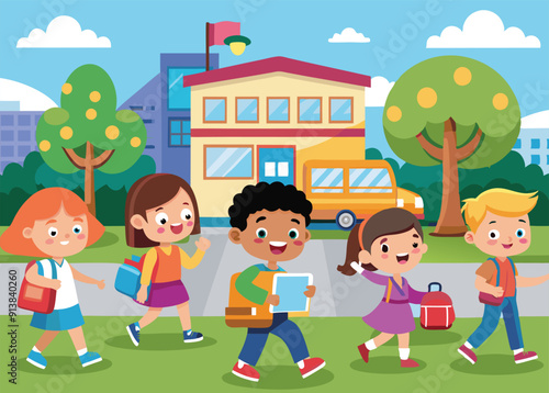 Back to school kids cartoon