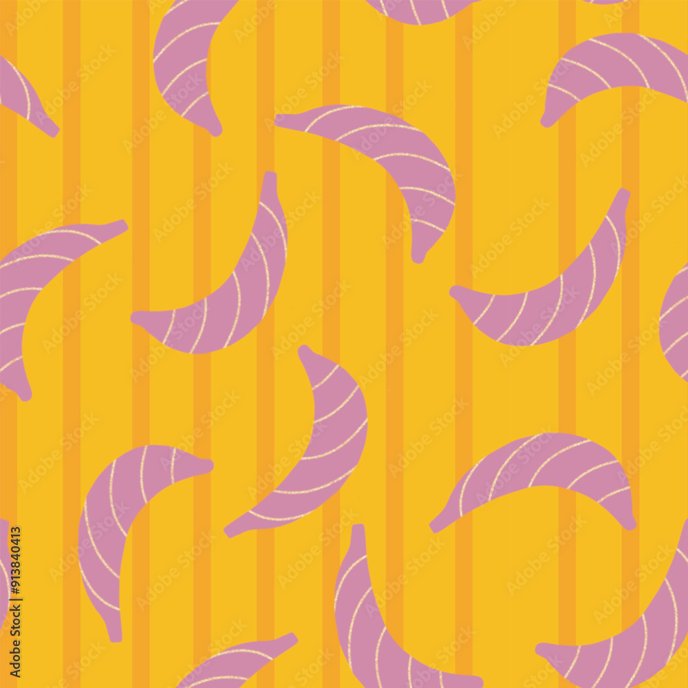 Obraz premium Banana seamless pattern design with orange background