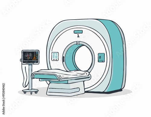 CT scanner or MRI scanner clipart cartoon style. Computed tomography scanner, Magnetic Resonance Imaging flat vector illustration hand drawn doodle style. Hospital and medical equipment concept