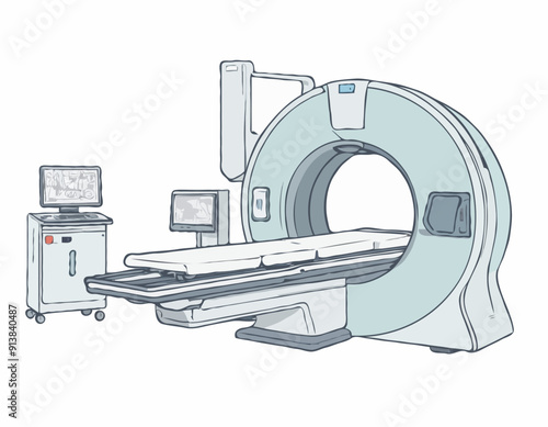 CT scanner or MRI scanner clipart cartoon style. Computed tomography scanner, Magnetic Resonance Imaging flat vector illustration hand drawn doodle style. Hospital and medical equipment concept