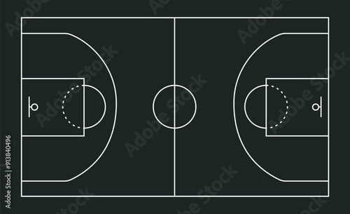 Basketball strategy field. Hand drawn basketball game scheme, learning blackboard, sport plan vector illustration.
