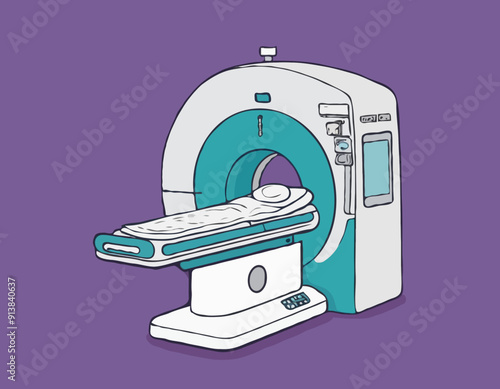CT scanner or MRI scanner clipart cartoon style. Computed tomography scanner, Magnetic Resonance Imaging flat vector illustration hand drawn doodle style. Hospital and medical equipment concept