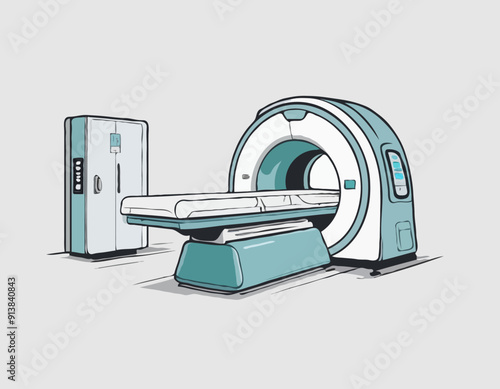 CT scanner or MRI scanner clipart cartoon style. Computed tomography scanner, Magnetic Resonance Imaging flat vector illustration hand drawn doodle style. Hospital and medical equipment concept