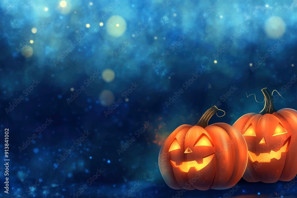 Fototapeta premium Halloween event background with charming upscale pumpkins. Premium illustration for banners, posters, greetings and Halloween celebrations and copy-space with generative ai