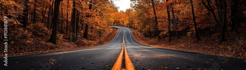 Autumn morning, vibrant colors, scenic routes, dynamic action, inviting